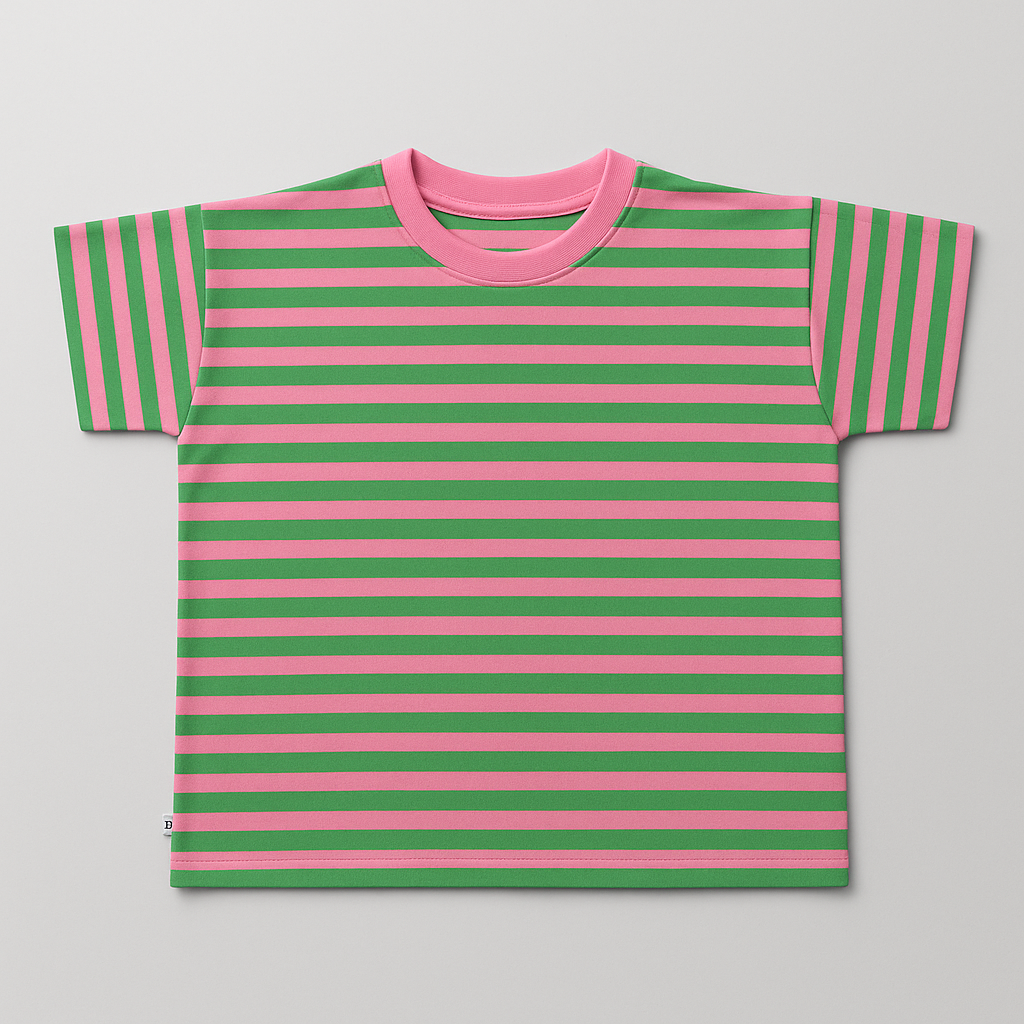 Stripete grønn og rosa oversize t-skjorte