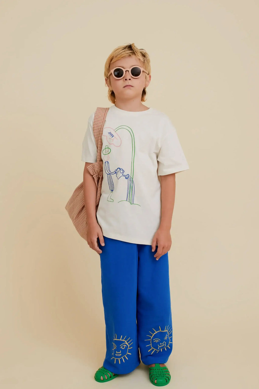 Wide-leg bukser med solbroderi