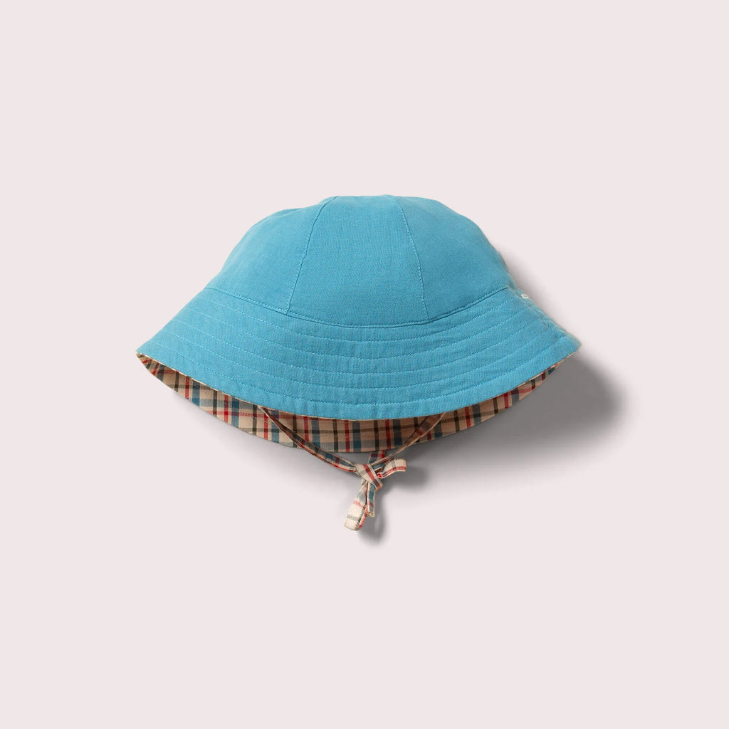 Checked Seersucker vendbar solhatt
