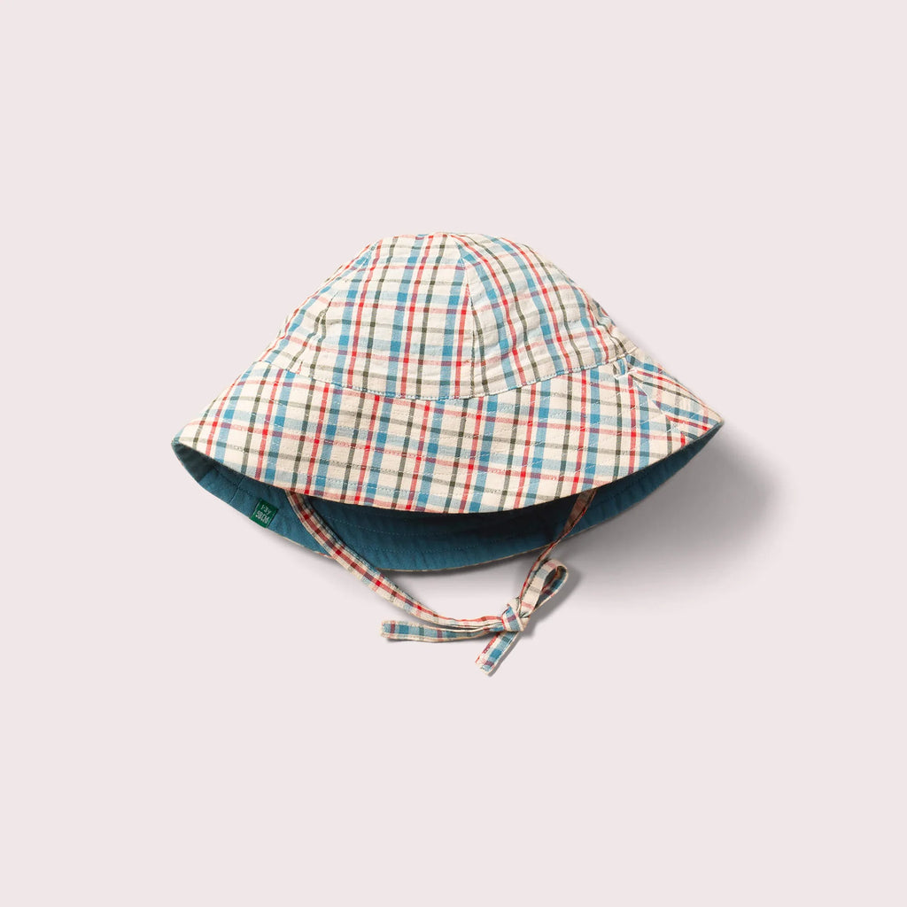 Checked Seersucker vendbar solhatt