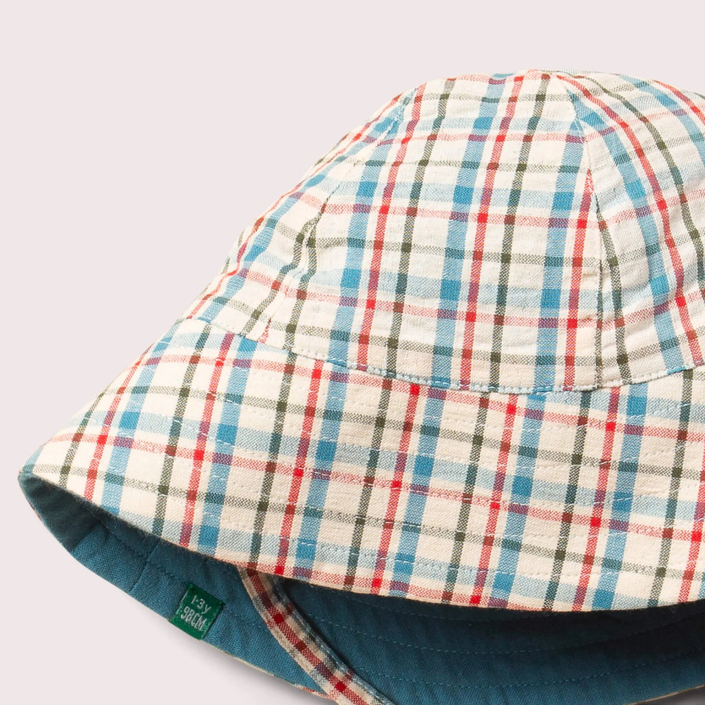 Checked Seersucker vendbar solhatt